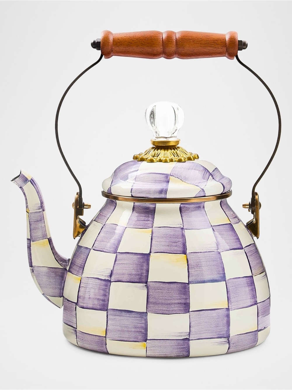 MacKenzie-Childs Violet Check Enamel Tea Kettle, 2 Quarts